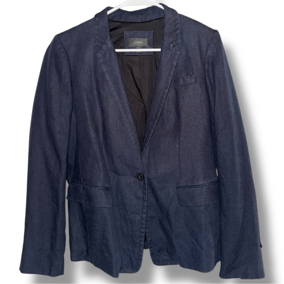 J.Crew NWOT Women’s Linen Blend Blazer Size 12 Navy Tailored Single-Button - Picture 12 of 16